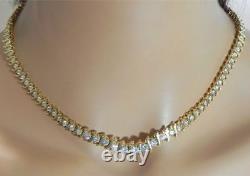 30Ct Round Simulated Diamond Tennis Necklace Gold Plated 925 Silver