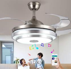 36/42 Bluetooth Invisible Ceiling Fan Light Music Player LED Chandelier+remote