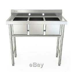 39 Wide 3 Compartment Stainless Steel Commercial Bar Sink Kitchen Sink Silver