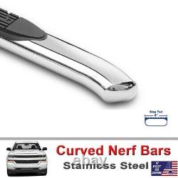 4 Polished Curved Nerf Side Steps Bars For 2009-2018 Dodge Ram 1500 Quad Cab