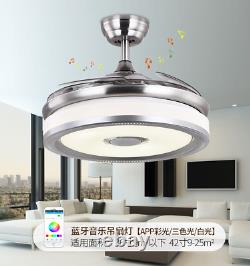 42 Bluetooth Retractable Ceiling Fan 7-Color LED Light Music Player Chandelier