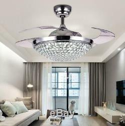 42 Ceiling Fan with Lights Modern Crystal Chandelier Lamp with Retractable Blades