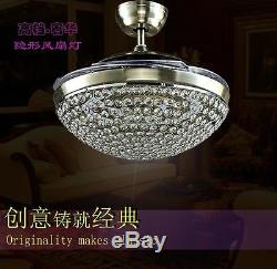 42 Ceiling Fan with Lights Modern Crystal Chandelier Lamp with Retractable Blades