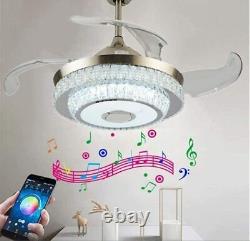 42 Crystal Ceiling Fan Light Bluetooth Speaker 7 Color Music Ceiling Chandelier