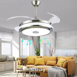 42'' Invisible Bluetooth LED Ceiling Fan Light Music Player Chandelier with Remote