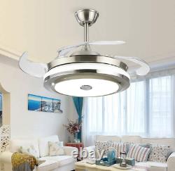 42'' Invisible Bluetooth LED Ceiling Fan Light Music Player Chandelier with Remote