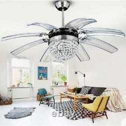 42 K9 Crystal Chandelier Silver Ceiling Fan Light Invisible 8-Blade Ceiling Fan