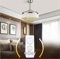 42 LED 36w Chandelier Crystal Living Room Invisible Ceiling Fan Light with Remote
