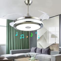42''Music Player Invisible Bluetooth Ceiling Fan Light LED Chandelier withRemote