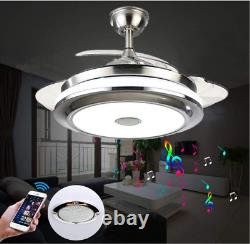 42''Music Player Invisible Bluetooth Ceiling Fan Light LED Chandelier withRemote