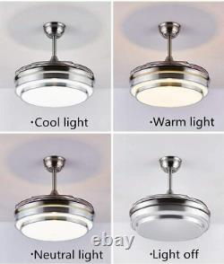 42 Retractable Ceiling Fan Lamp Dimmable LED Chandelier Light Remote Control