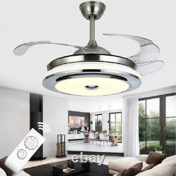 42 Retractable Ceiling Fans Lamp Remote LED Light Chandeliers Fixtures Lighting
