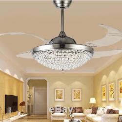 42 Retractable Ceiling Fans with Lights Modern Crystal Remote Chandelier Lamps