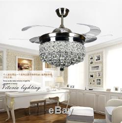 42 Silver Crystal Ceiling Fan Chandelier with Led Light Remote Retractable Blades