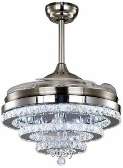 42 Silver Invisable Ceiling Fan Lamp Remote LED Crystal Lighting Chandelier