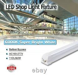 4FT 6 Pack LED Shop Light T8 Linkable Ceiling Tube Fixture 24W Daylight Clear