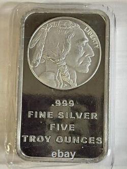 5 Ounce. 999 Fine Silver Bullion Bar Ingot Silver Indian Head Buffalo New