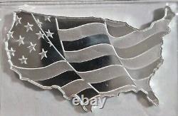 5 oz. 999 Silver US Map Wavy American Flag Shaped Art Bar Old Glory USA NEW