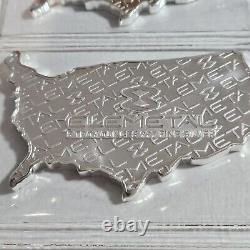 5 oz. 999 Silver US Map Wavy American Flag Shaped Art Bar Old Glory USA NEW