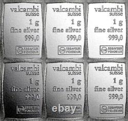 50 X 1 Gram. 999 Fine Silver Bullion Valcambi Combibar From New Sheet Of 100