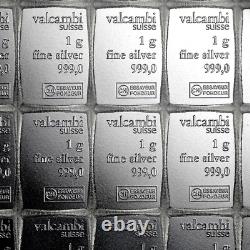 50 X 1 Gram. 999 Fine Silver Bullion Valcambi Combibar From New Sheet Of 100