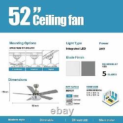 52 Ceiling Fans 5 Blades 3-Color LED Light Fan Chandelier With Remote Control