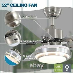 52 Ceiling Fans 5 Blades 3-Color LED Light Fan Chandelier With Remote Control
