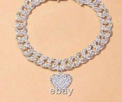 8.00CT Round Cut Real Moissanite Heart Chain Anklet 14K White Gold Finish