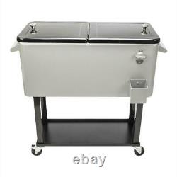 80 Quart Rolling Ice Chest on Wheels Patio Party Bar Drink Cooler Cart /w Shelf