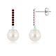 8MM Freshwater Pearl and Ruby Bar Drop Earrings for Women in 925 Sterling Silver