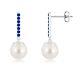8MM Freshwater Pearl and Sapphire Bar Drop Earrings in 925 Sterling Silver