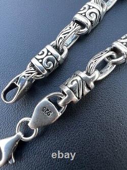 925 Sterling Silver 7mm Tribal Hawaiian Rolo Bar Link Chain Necklace Or Bracelet