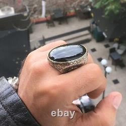 925 Sterling Silver Mens Ring Big Heavy Statement Jewelry Black Onyx Handmade
