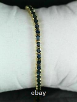 9Ct Oval Cut 14K Yellow Gold Finish Blue Sapphire Prong Tennis Women's Bracelet