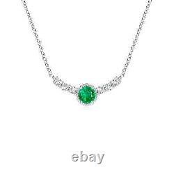 ANGARA Vintage Inspired Emerald and Diamond Curved Bar Pendant in Silver