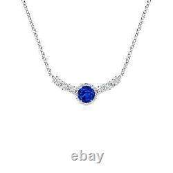 ANGARA Vintage Inspired Sapphire and Diamond Curved Bar Pendant in Silver
