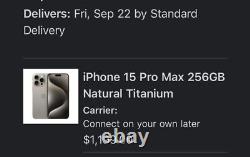 Apple iPhone 15 Pro Max 256GB Natural Titanium (Unlocked). AVAILABLE 9/22