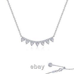 BRAND NEW Sterling Silver with Platinum Simulated Diamonds Curved Bar Necklace