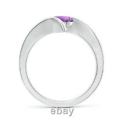 Bar-Set Solitaire Round Amethyst Bypass Ring in Silver (6mm Amethyst) Size 6
