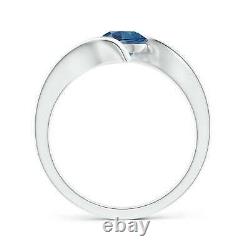 Bar-Set Solitaire Round Natural London Blue Topaz Bypass Ring in Silver Size 6