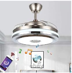 Bluetooth Music Player 42'' Invisible Ceiling Fan Light LED Chandelier Remote