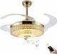 Bluetooth Retractable Ceiling Fan Light Lamp Remote Dimmable LED Chandelier