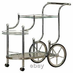Chrome Glass Metal Beverage Cart Serving Bar Rolling Wine Storage Portable Party