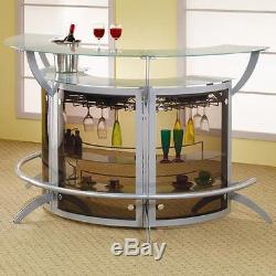 Contemporary Silver Metal & Glass Entertainment Bar Unit Set by Coaster 100135