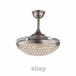 Crystal LED Chandelier Invisible Ceiling Fan Light Ceiling Lamp with Remote
