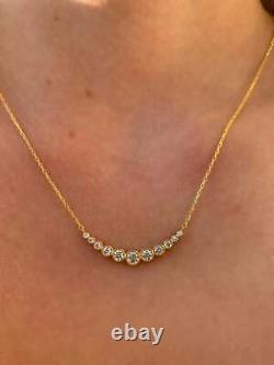 Curved Cluster Diamond Bar Pendant 18 Chain Necklace 18K Yellow Gold Over