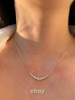 Curved Cluster Diamond Bar Pendant 18 Chain Necklace 18K Yellow Gold Over