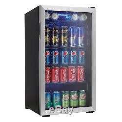 Danby 120 Can Beverage Center Soda Beer Bar Mini Fridge Cooler, Stainless Steel