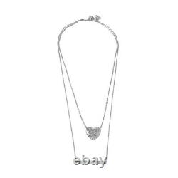 Double Chain Heart & Bar Necklace Pendant / 925 Sterling Silver / 18'' Chain