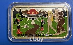 ENCOUNTER UFO Bigfoot Naked Girl 1 Oz Fine Silver Enameled Art Bar NWTM 2017